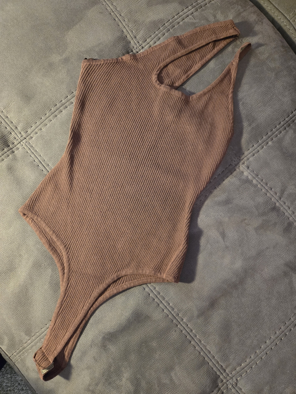 Miss Lola Ribbed One-Piece Bodysuit in Brown